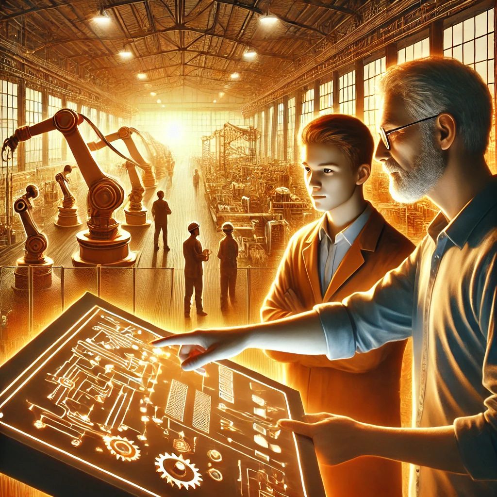 Experienced industrial worker sharing digital process knowledge